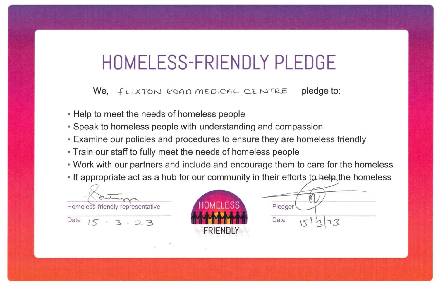 Homeless Pledge