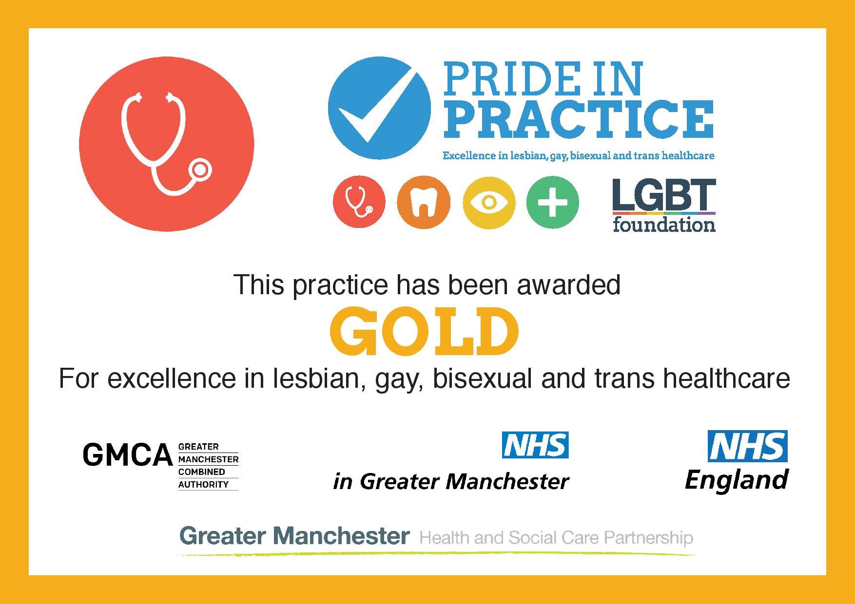Pride in Practice Gold Award Flixton Road Medical Practice
